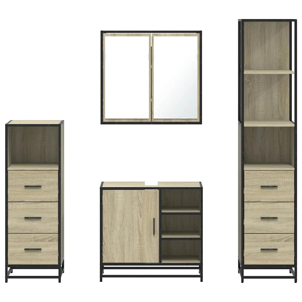 Set Mobili da Bagno 4 pz Rovere Sonoma in Legno Multistrato