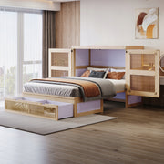 Letto armadio con cassetti - Xylo - 140x200 - Rattan, legno