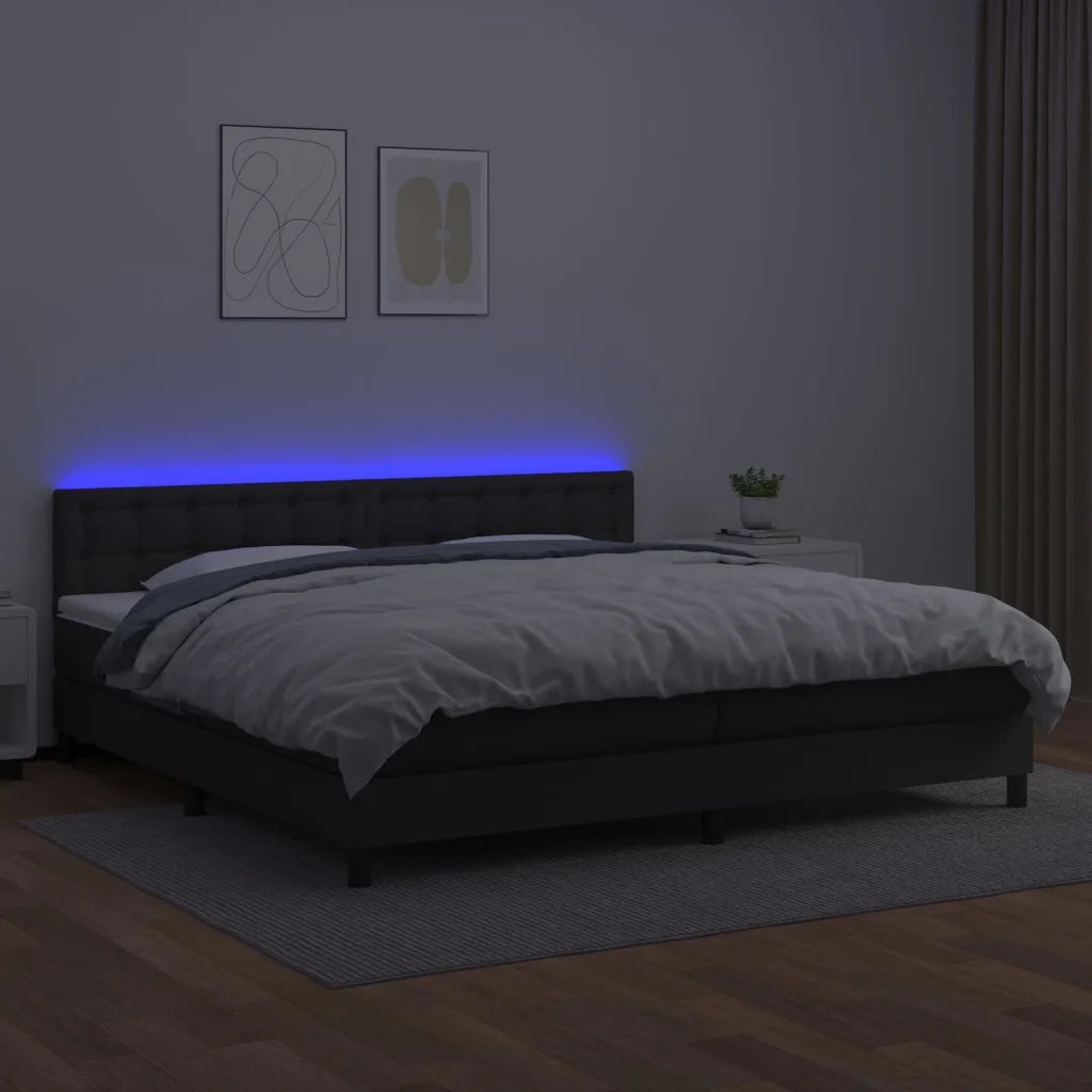 Giroletto a Molle con Materasso e LED Nero 200x200cm Similpelle 3134243