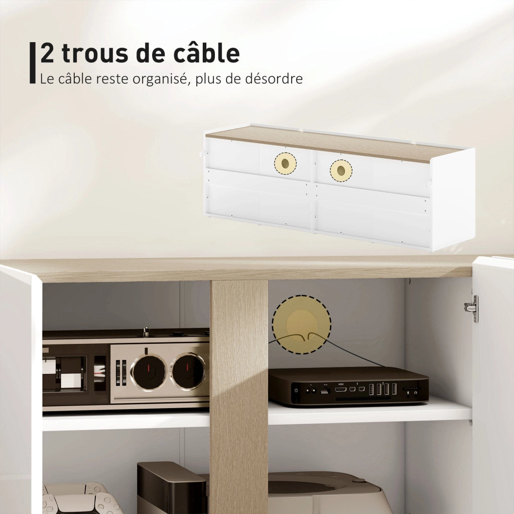 Mobile TV con 4 ante a chiusura ammortizzata, ripiano regolabile e passacavi ¨C zephmum ¨C 135x38x45 cm, bianco