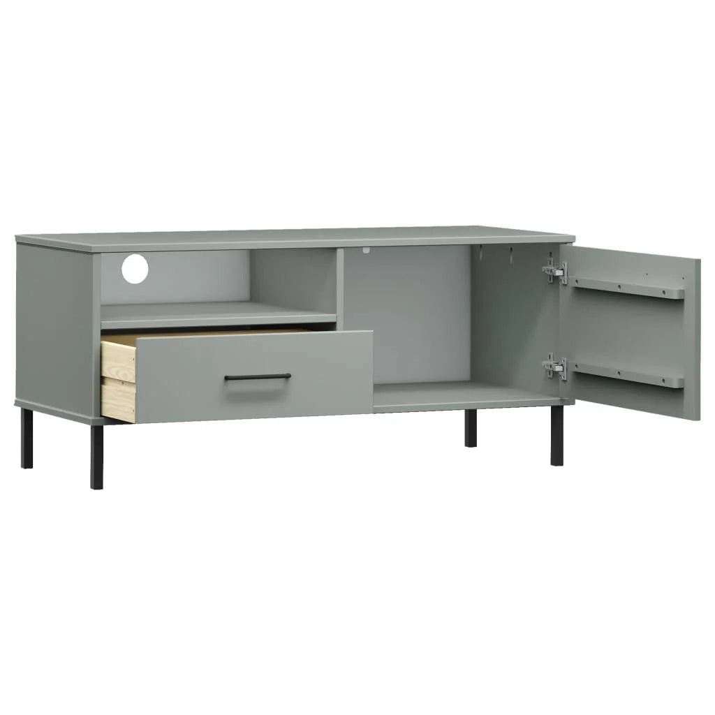 Mobile TV multimediale scaffale TV credenza mobile TV sala da pranzo soggiorno camera da letto con gambe in metallo legno di pino massiccio grigio 02_0026866