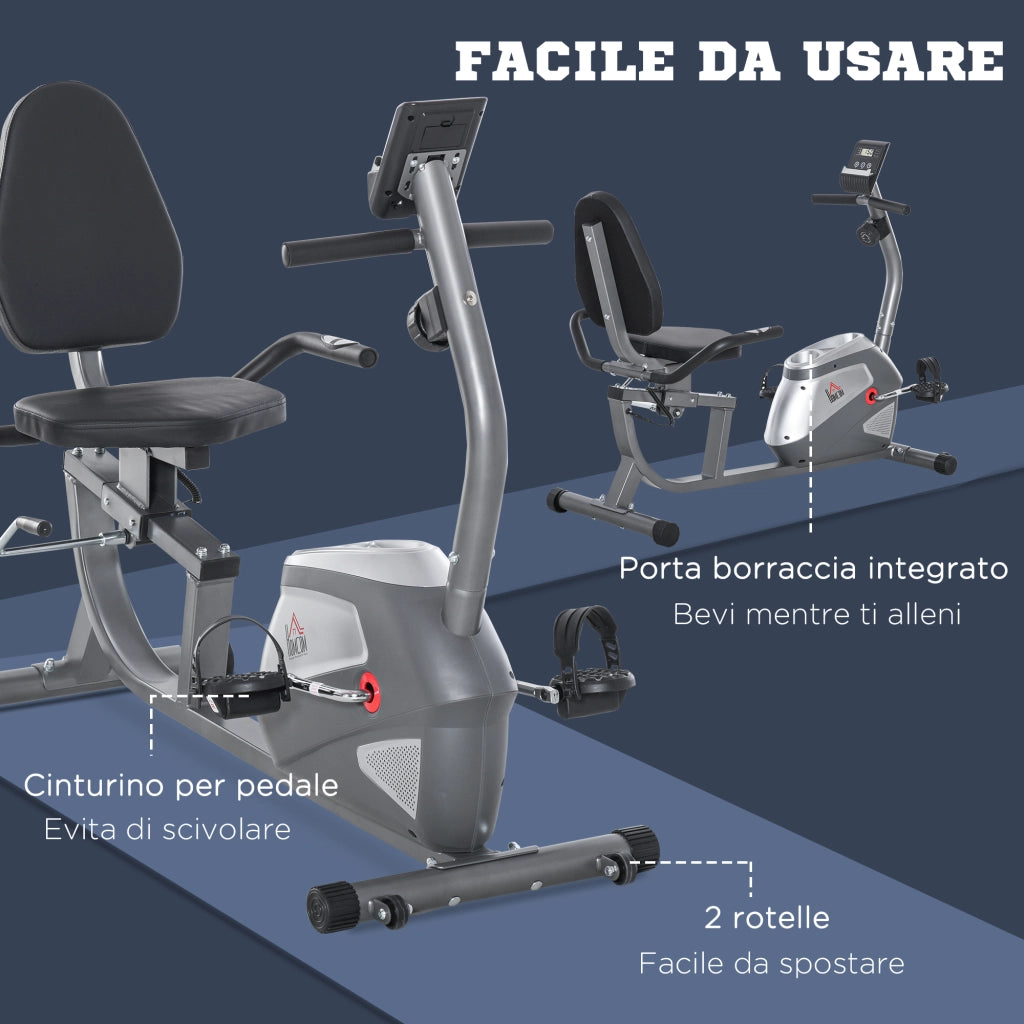 Cyclette Orizzontale con Seduta Regolabile ¨C zephmum ¨C Grigio 121.5-136x62.5x98cm