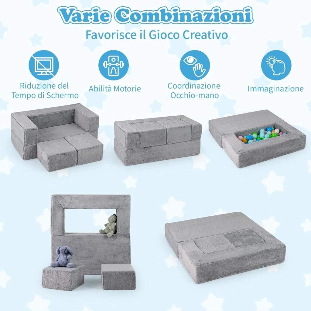 Divano Modulare per Bambini, 4 Pezzi, Divano Letto per Bambini in Schiuma, Poltrone per Bambini per Stanze da Gioco, Camere da Letto, Soggiorno