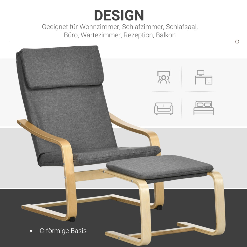 Poltrona con Poggiapiedi ¨C Zephmum ¨C Tessuto Grigio + Gambe Legno Naturale