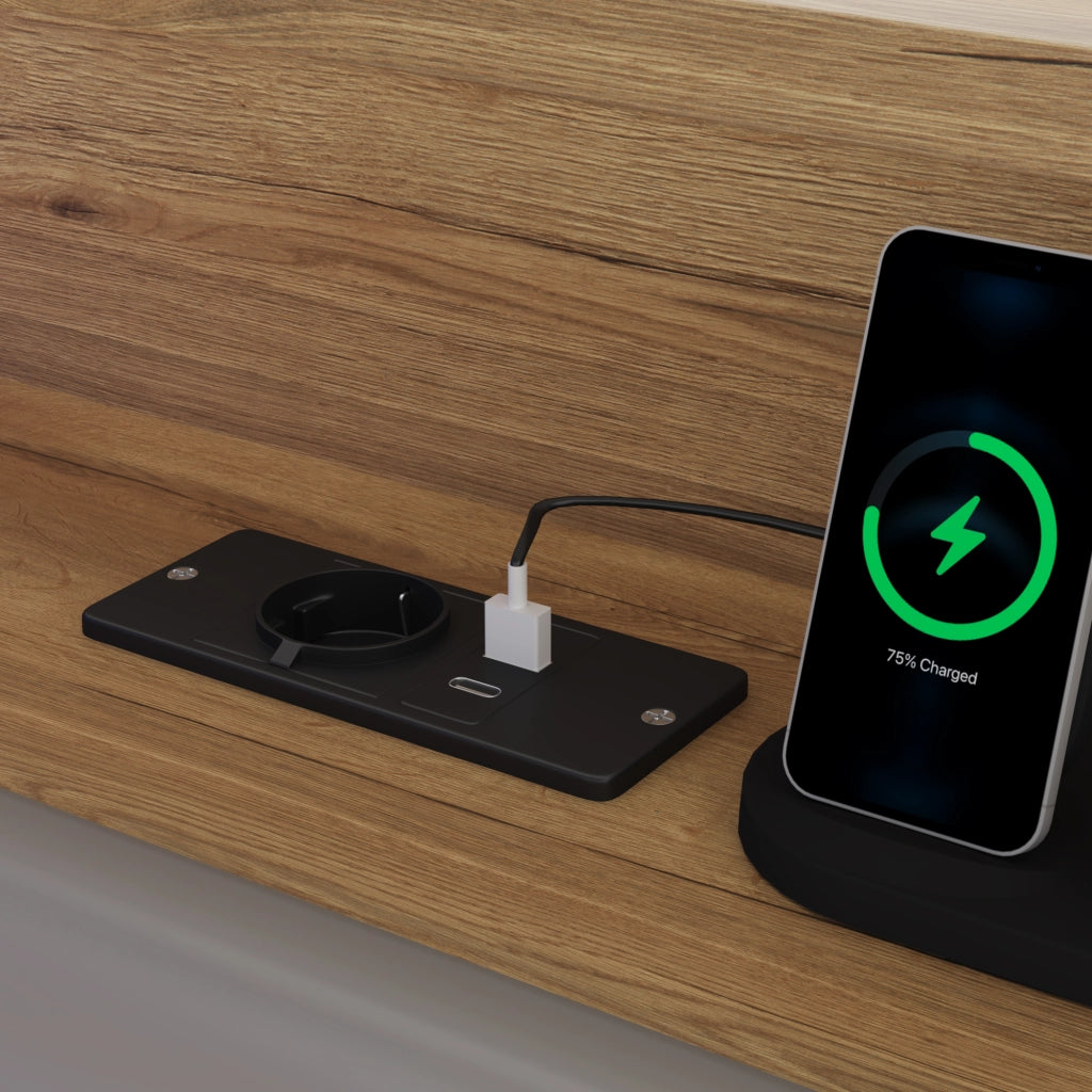 Letto Singolo Contenitore Idraulico con LED e USB ¨C MINIMAL ¨C Legno 90x200 Naturale