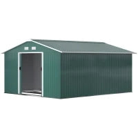 Casetta da Giardino con 2 Porte Scorrevoli e 4 Prese d'Aria in Acciaio, 340x386x200cm, Verde