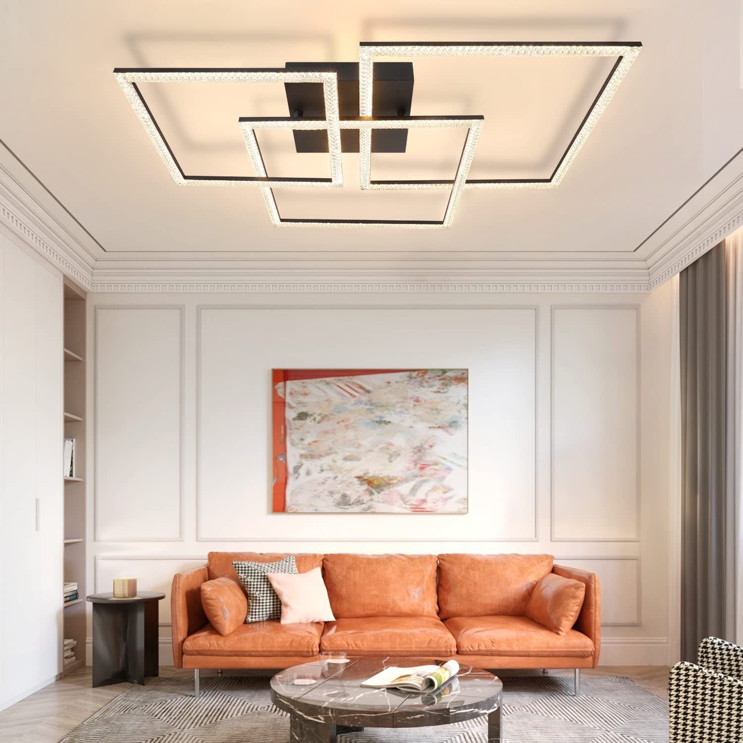 ZMH Lampada da soffitto LED glamour cristallo nero design modulare 82W per interni