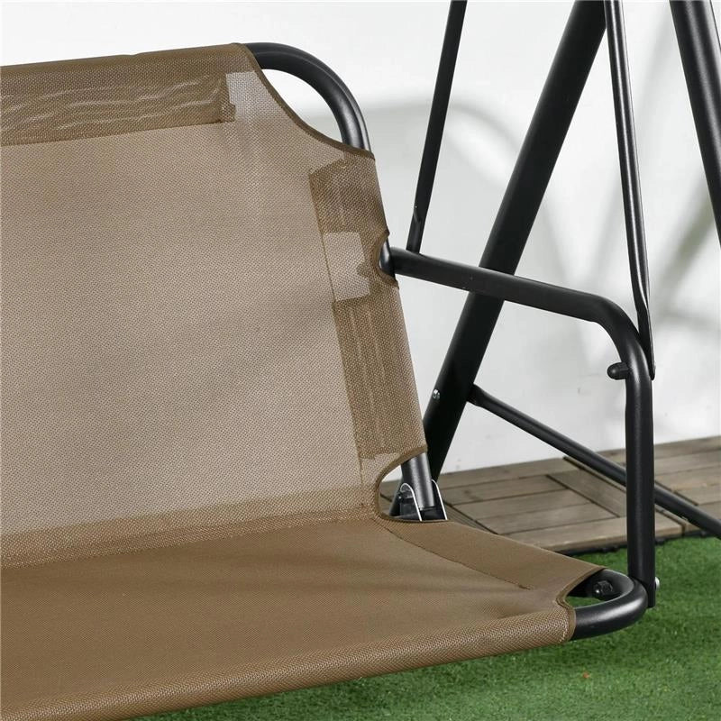 DONDOLO DA GIARDINO 3 POSTI CON COPERTURA REGOLABILE IN ACCIAIO E POLIESTERE 172X110X153 CM MARRONE E GRIGIO