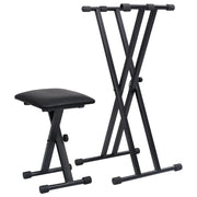 Set Supporto per Tastiera a Doppia Staffa con Sgabello Nero cod mxl 77086