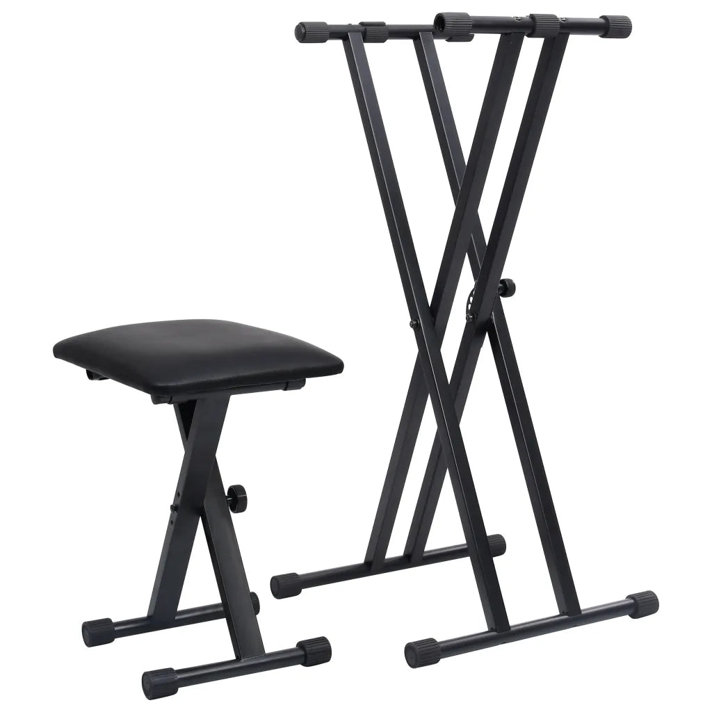 Set Supporto per Tastiera a Doppia Staffa con Sgabello Nero cod mxl 77086