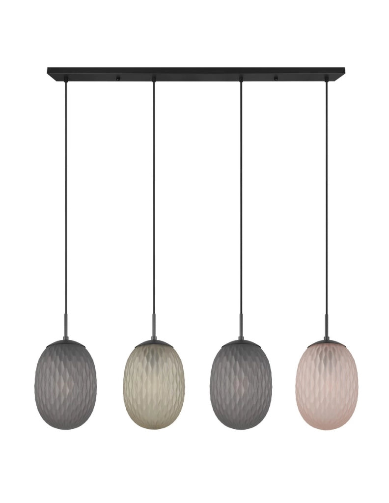 Pendolo Trio Facette nero opaco 4xE27 vetro colorato