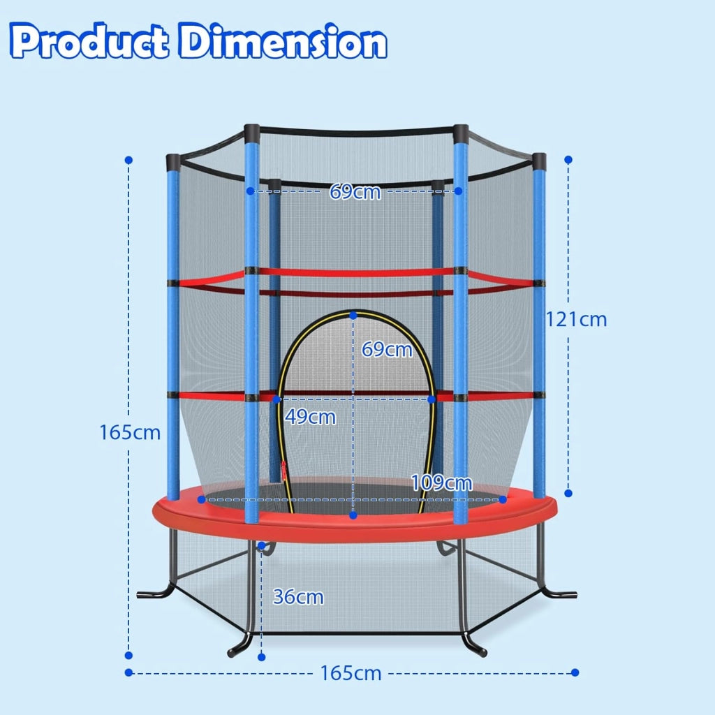 Trampolino per Bambini 3-6 Anni, Tappeto Elastico Bambini con Rete di Sicurezza e Chiusura a Cerniera, Saltarello da Esterno in Acciaio Zincato, Portato 135 kg, 165x165x161 cm