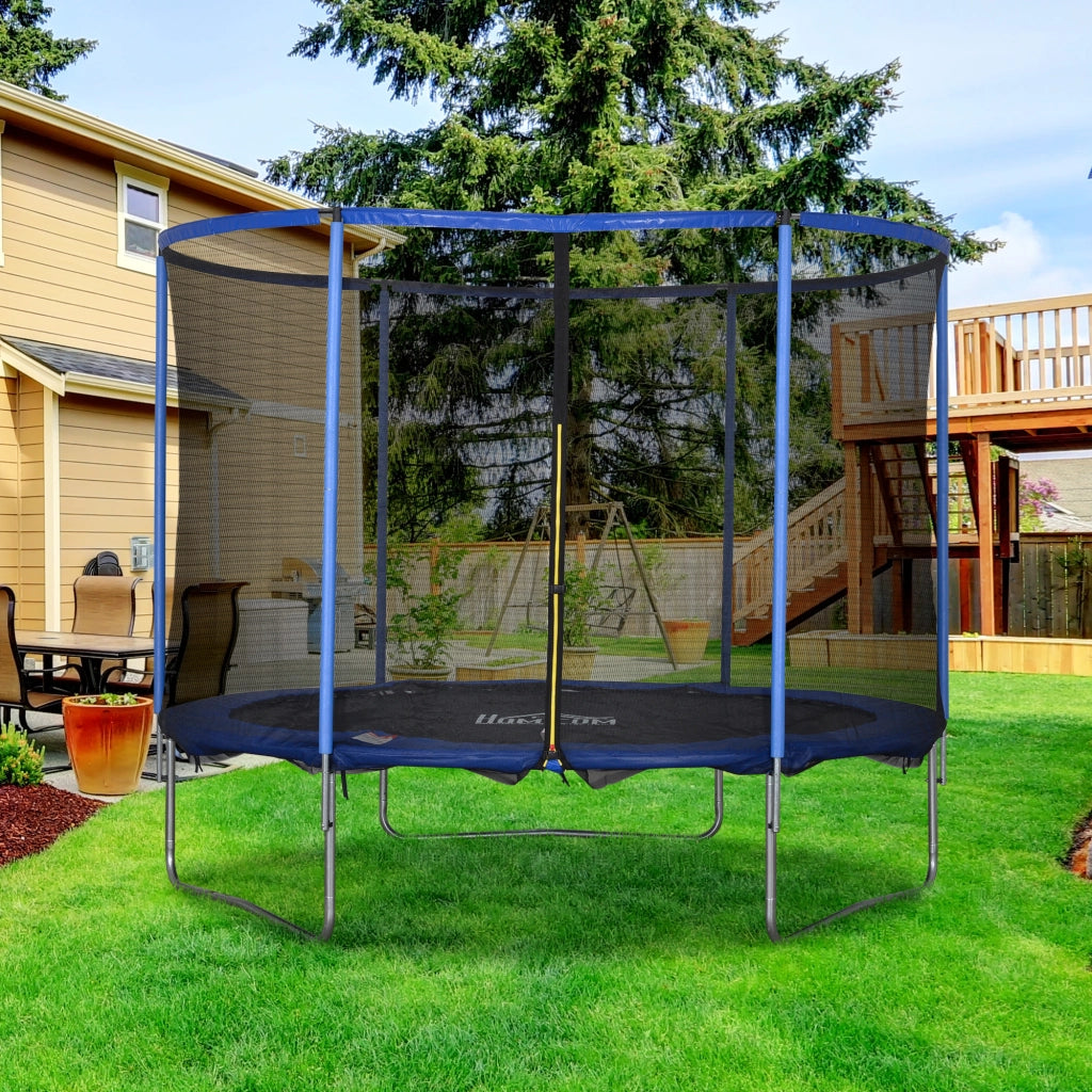 Trampolino da giardino con rete di sicurezza per interni ed esterni ¨C zephmum ¨C Blu+Nero 113.6kg 305x248cm