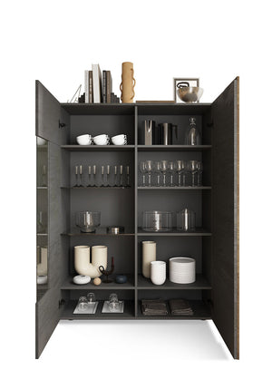 Vetrina Mobile Soggiorno Alto 2 Ante Senza Luci Venus 121x44x169 cm Titanio E Noce Mercure