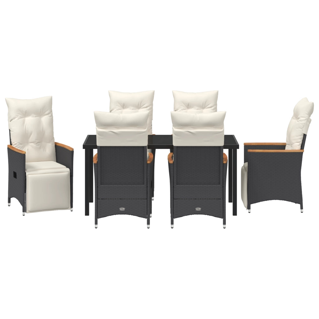 Set da Pranzo da Giardino da 7 Pezzi con Cuscini Nero Rattan Polimerico