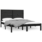 Letto matrimoniale | Letto per adulti | Giroletto Nero in Legno Massello 150x200 cm King Size
