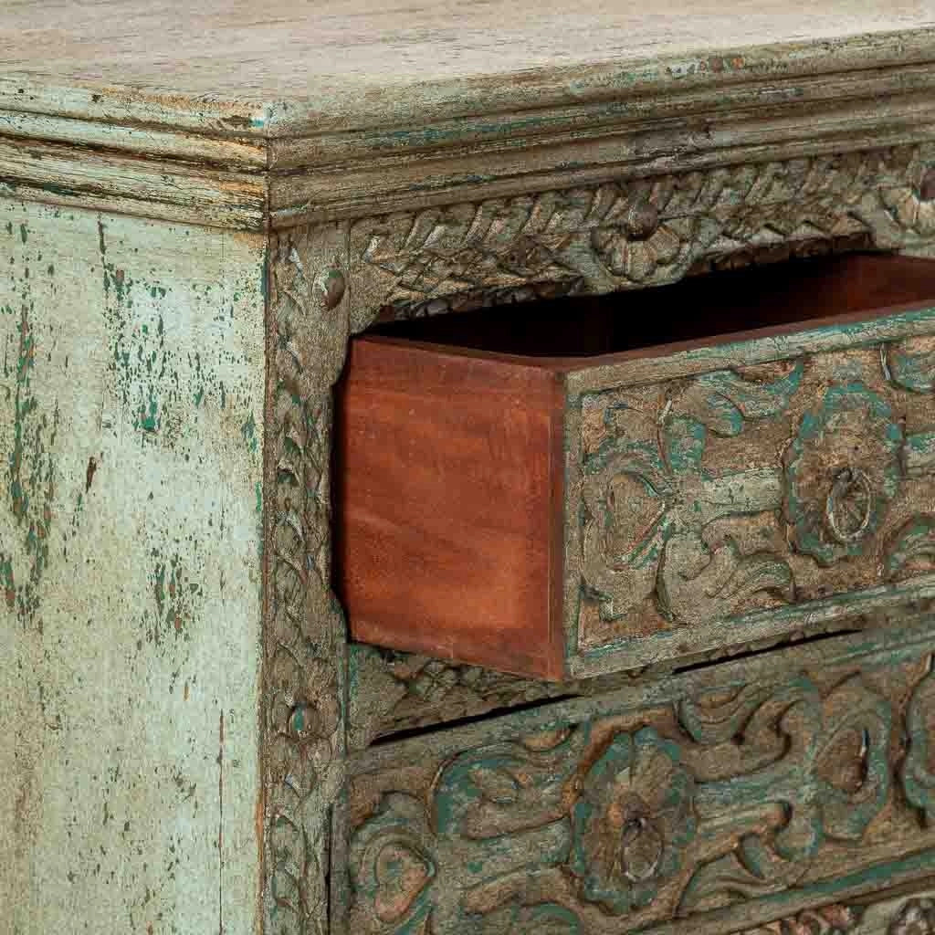 Cómoda de madera artesanal con 5 cajones azul 100x43x95h cm