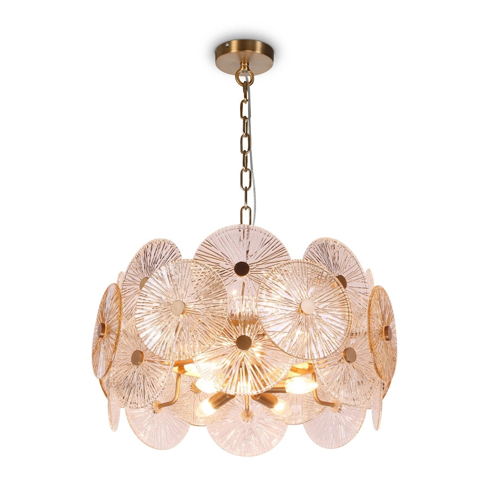 Lampadario Contemporaneo Aster Metallo Oro 8 Luci Con Diffusore In Vetro