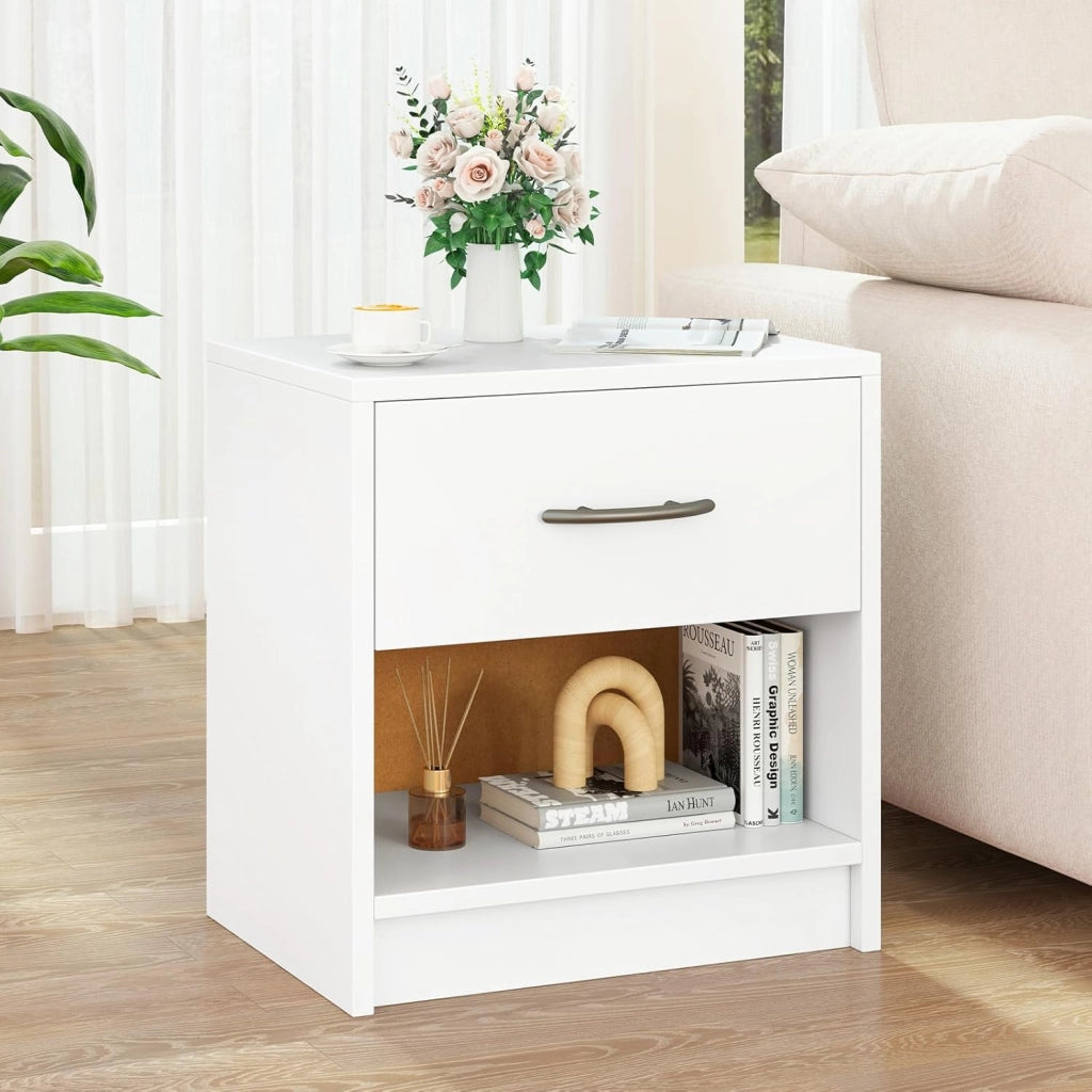 Comodino con Cassetto, Comodino Moderno con Cassetto Scorrevole, Ripiano Aperto, Pattini Antiscivolo, 38,5 x 28 x 40,5 cm, 7 Colori