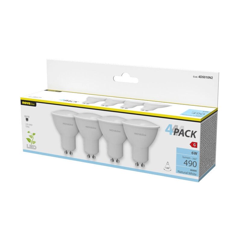 NOVA LAMPADA LED SPOT GU10 6W 490LM 4000K PZ.4- 1,0 confezione