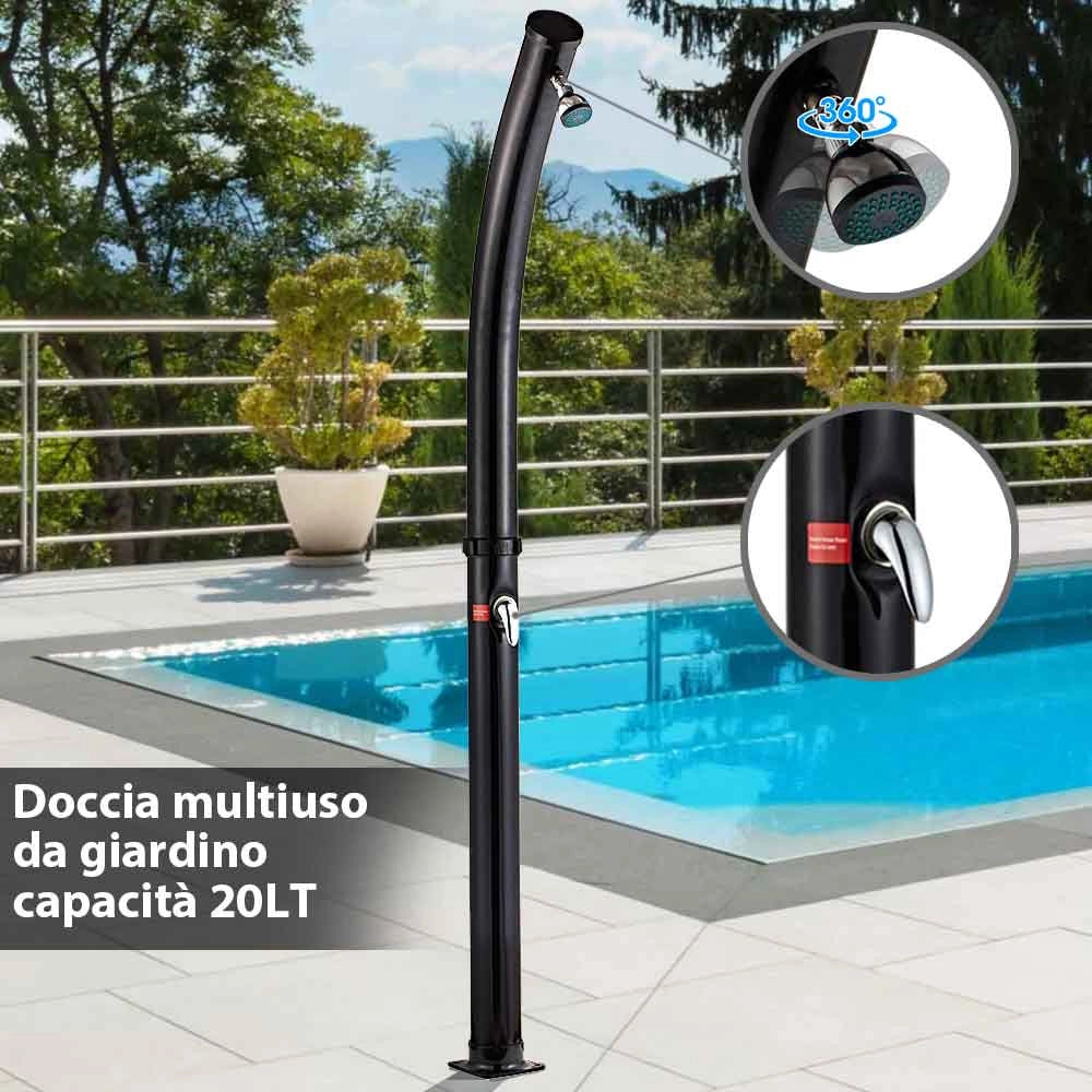 Doccia Solare Giardino Piscina Esterno 20Lt Miscelatore Acqua Calda Campeggio