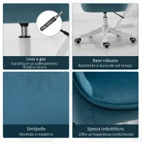 Sedia da Ufficio in Velluto con Funzione Massaggio e Cuscino Lombare Integrato, Altezza Regolabile, Girevole a 360°, Blu