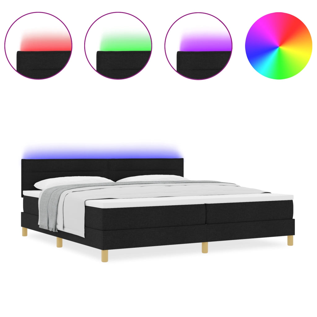 Letto Box Spring con Materasso & LED Nero 200x200 cm Tessuto