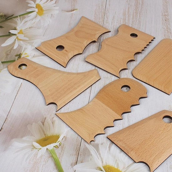Set di modellatori a forma di piede in ceramica - Design ergonomico - Legno di betulla - Diverse stili - 7 pezzi - Set di attrezzi per ceramica