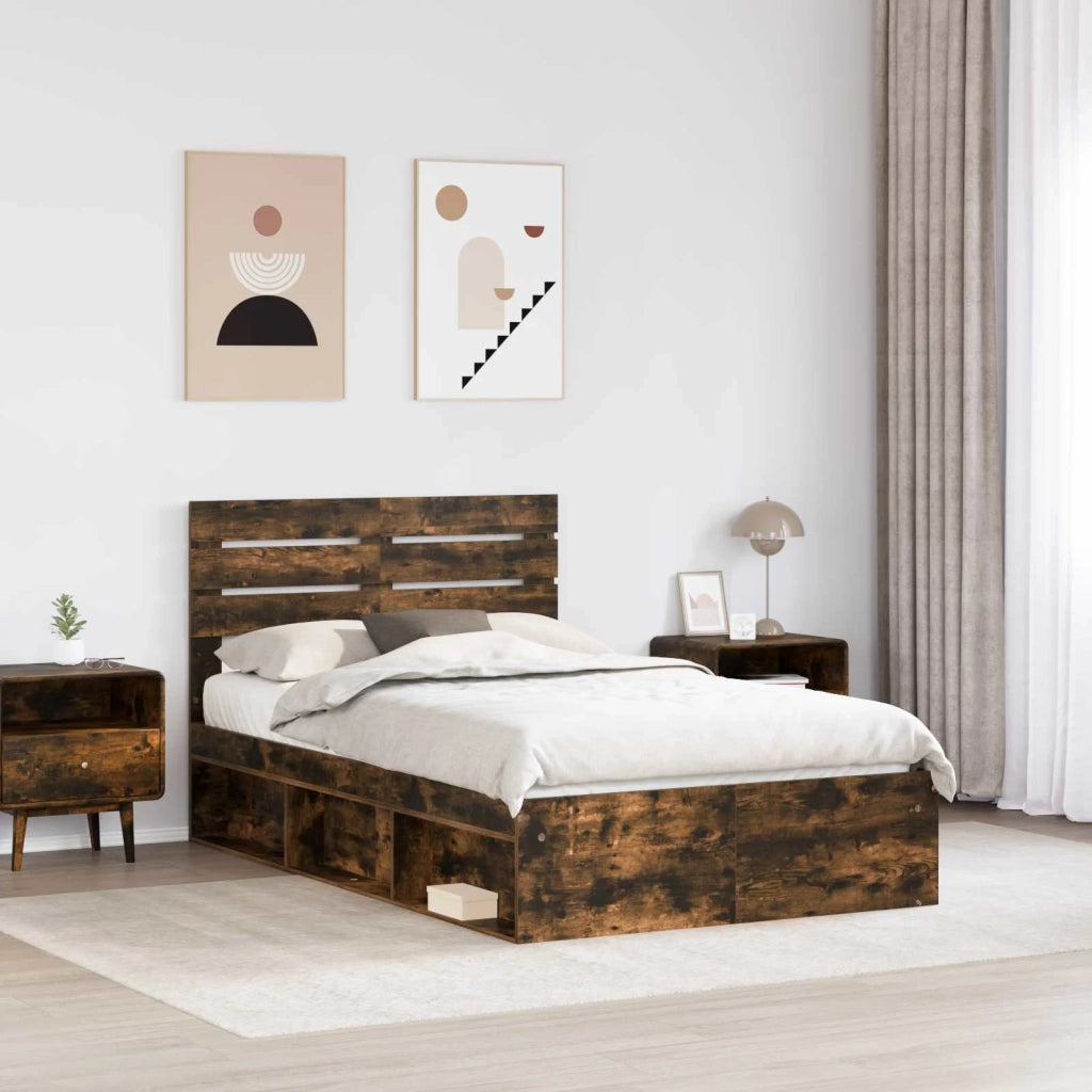 Struttura del letto Rovere fumé 135 x 190 cm Pino massello