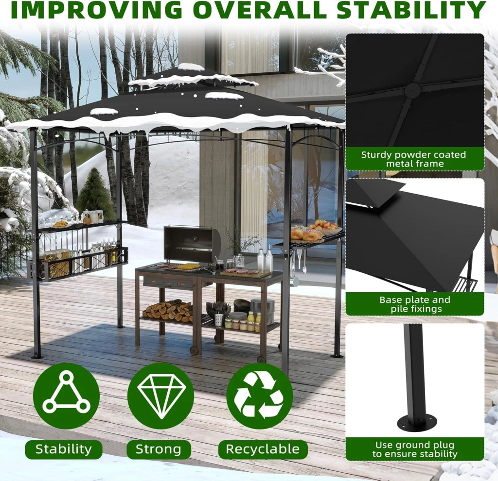 Gazebo da giardino, 244 x 138 x 250 cm, con bancone e tetto a doppio strato, per giardino, per feste, protezione dai raggi UV, colore: nero