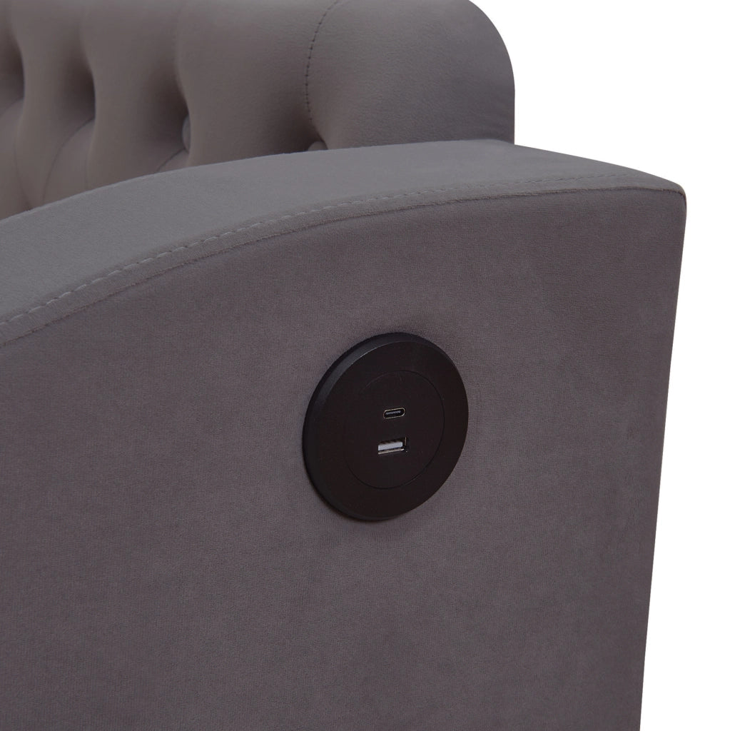 Letto imbottito 90x190 cm grigio in velluto con rete a doghe e USB