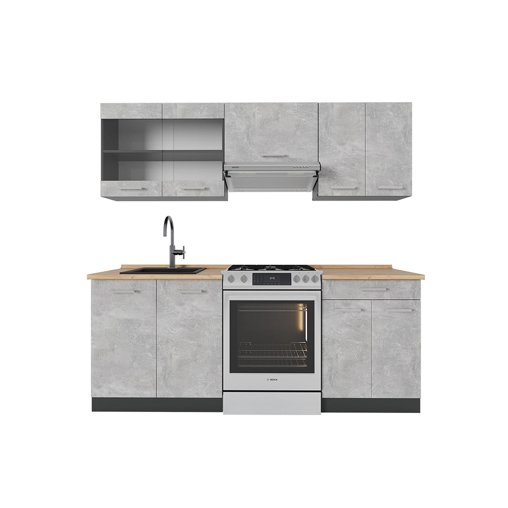 Vicco Cucina componibile Calcestruzzo/antracite 200 cm senza piano di lavoro