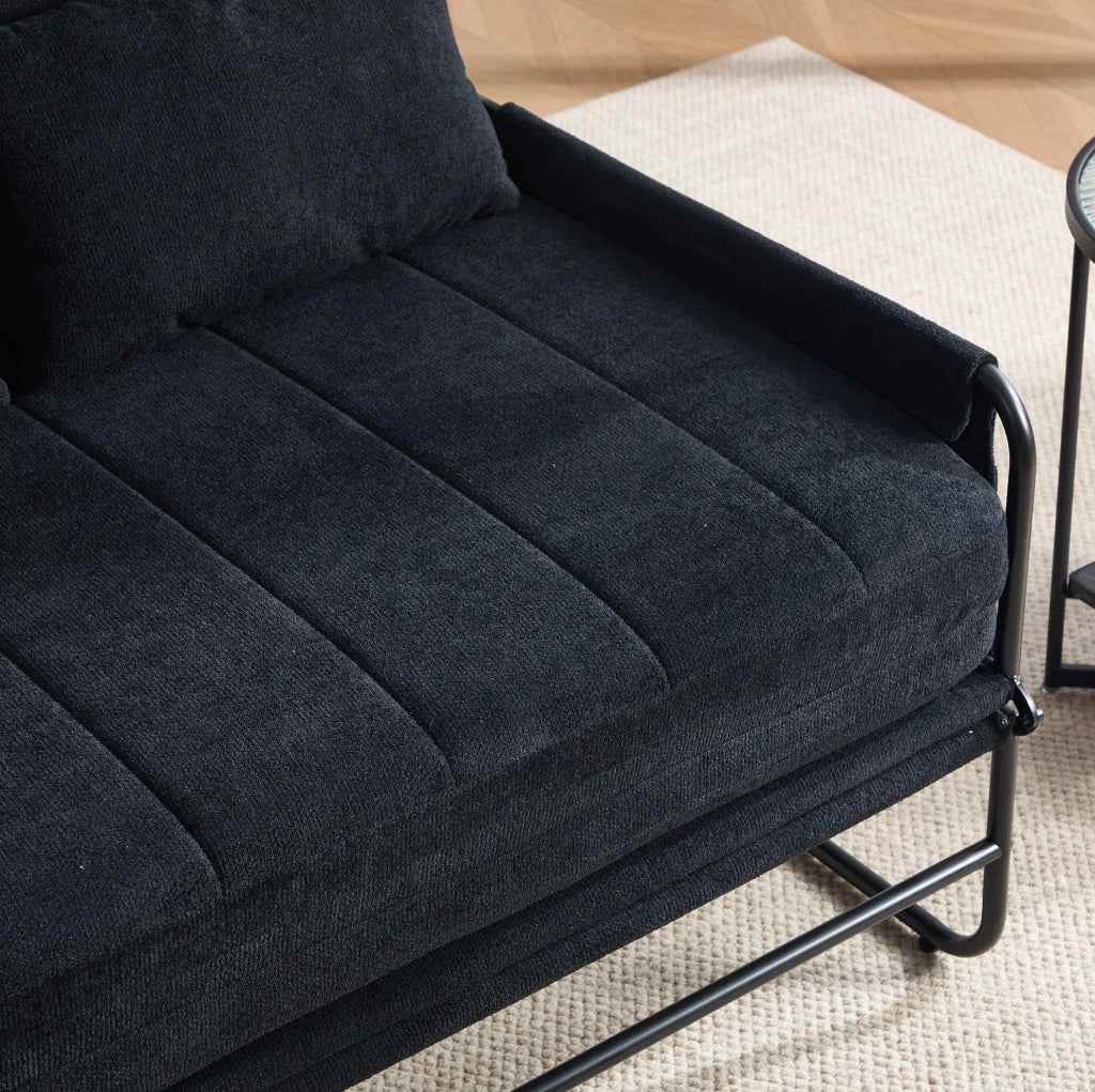 DIVANO LETTO 2 Posti Trasformabile 104x200 cm in Chenille Nero