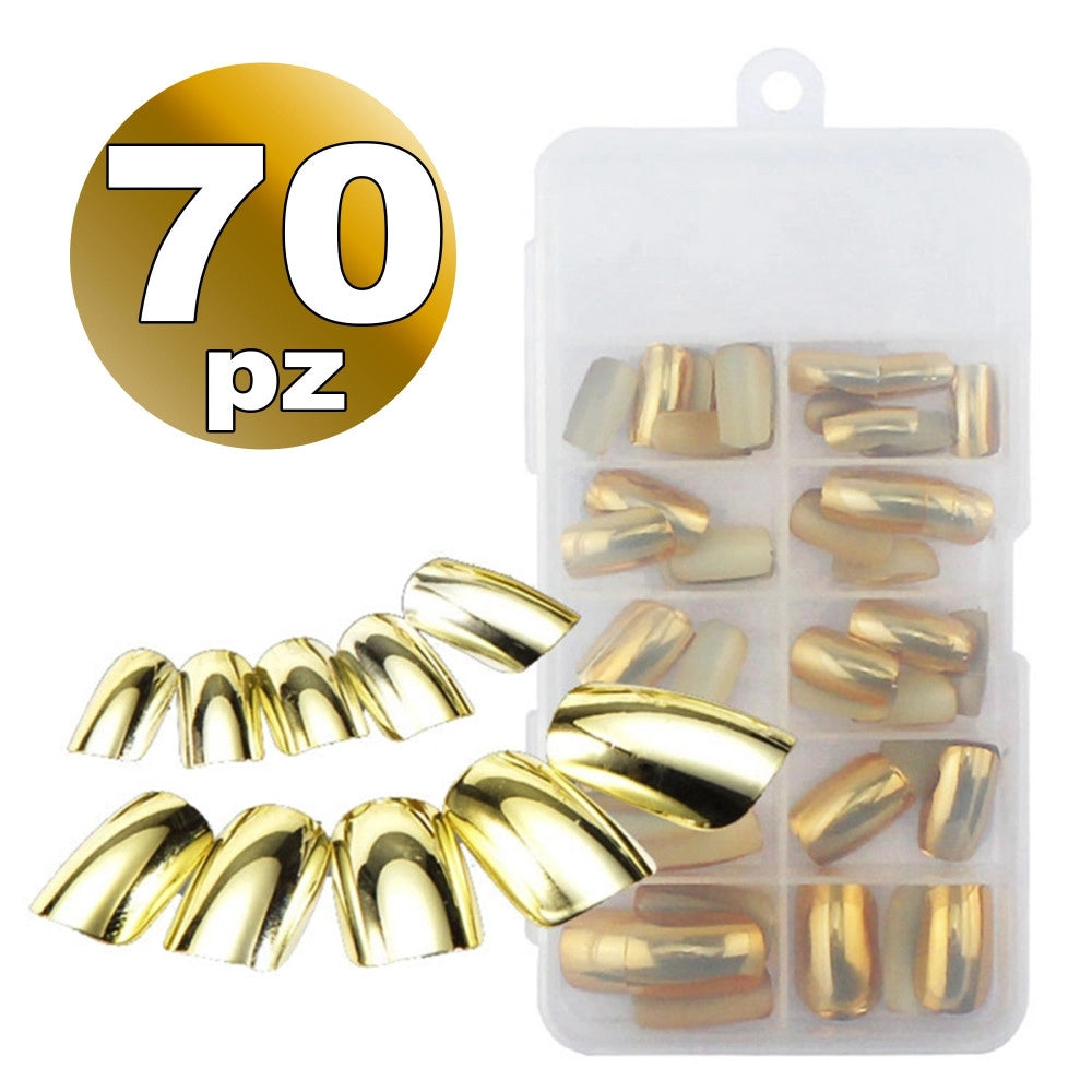Trade Shop - Set 70 Tips Tip Per Mani Oro Mezze French Ricostruzione Unghie Finte Nail Art -