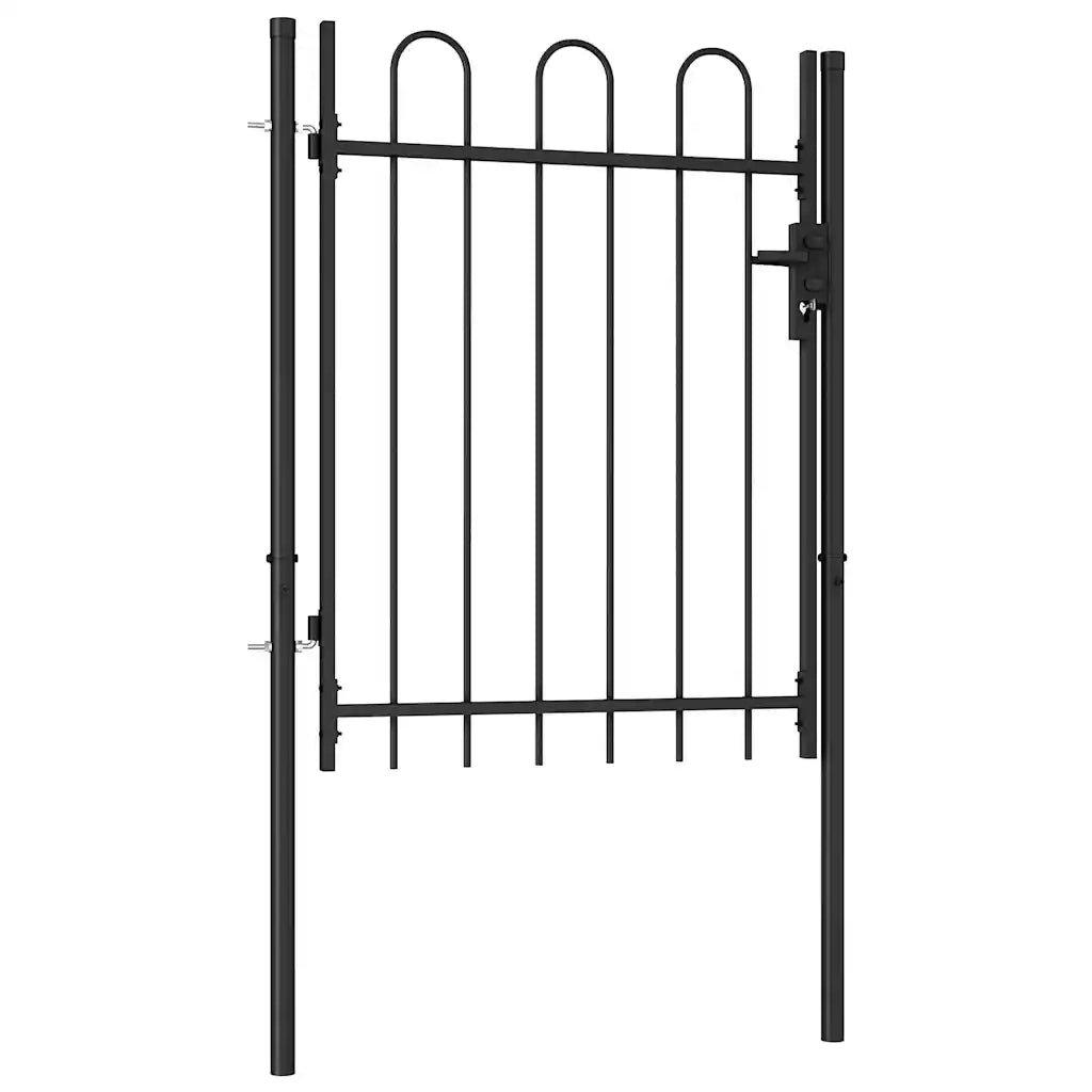 Cancello per recinzione Boxtel porta singola con parte superiore ad arco in acciaio 1x1,2 m Nero 146030