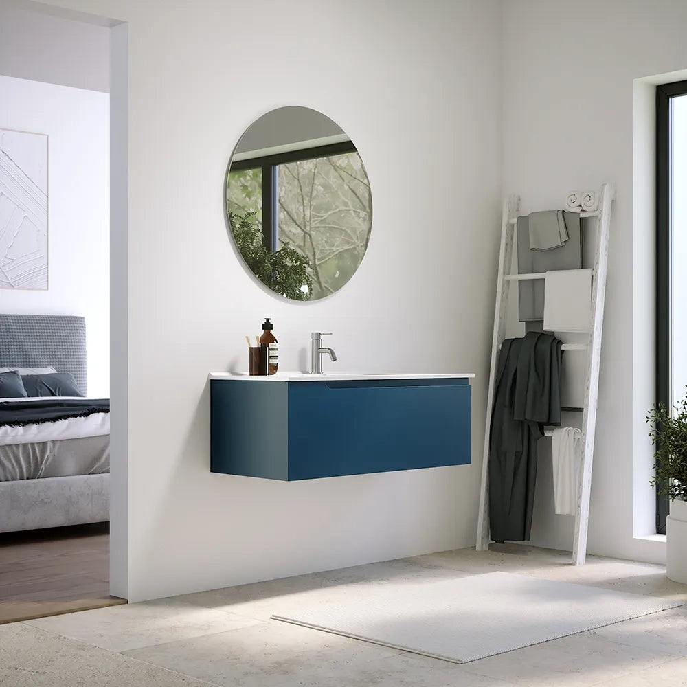 Mobile bagno sospeso 60 cm un cassetto blu zaffiro opaco con lavabo | Ardenne
