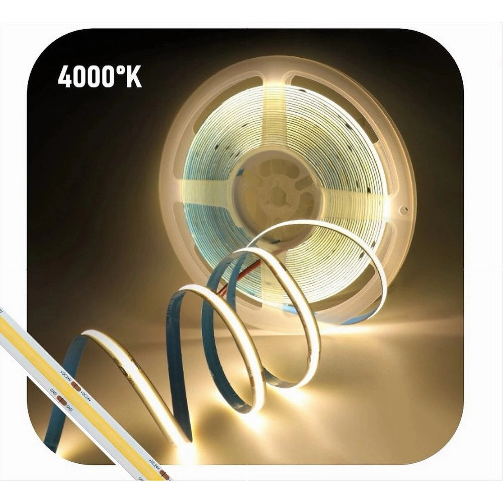 Trade Shop - Striscia Led Cob Bobina 5mt Flessibile Dc 24v Varie Temperature Colore Cob-24v-320 - -bianco Naturale      -
