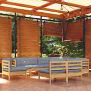 Set Divani da Giardino 9 pz con Cuscini Grigi Massello di Pino cod mxl 39252