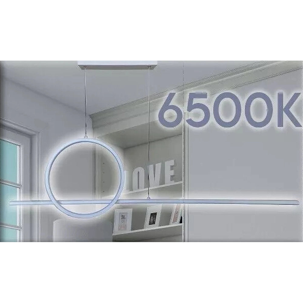 Trade Shop - Lampadario A Sospensione Led 48w Design Cerchio Linea Bianca Ip20 Luce 6500k 33580 -