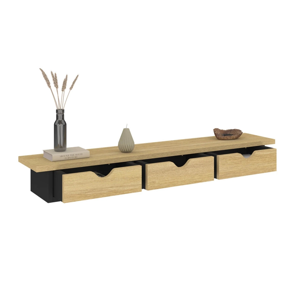 IDMarket - Consolle da parete a 3 cassetti LISE in legno ed effetto nero