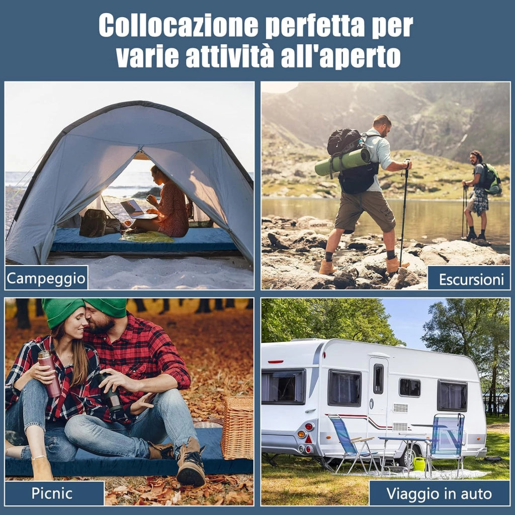 Materasso da Campeggio Impermeabile in Memory Foam, Materassino Portatile con Borsa di Trasporto, Base Antiscivolo, Componibile ed Ergonomico, 183 x 62,5 x 6,5cm