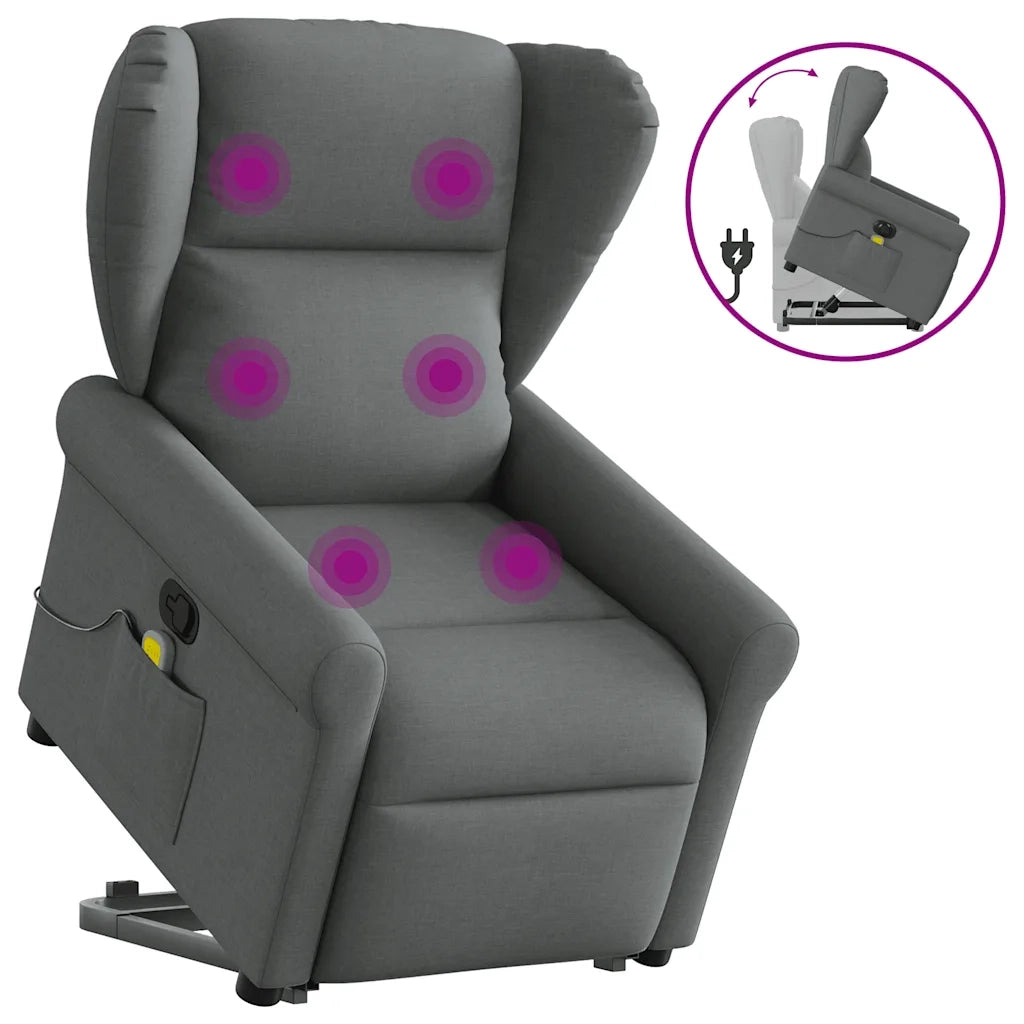 Poltrona | Sedia Relax Alzapersona Massaggi Reclinabile Grigio Scuro Tessuto