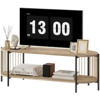 Mobile TV Stile Bohemien fino a 55 Pollici con Design in Corda di Carta e 2 Ripiani Aperti 124x43,5x41 cm Naturale