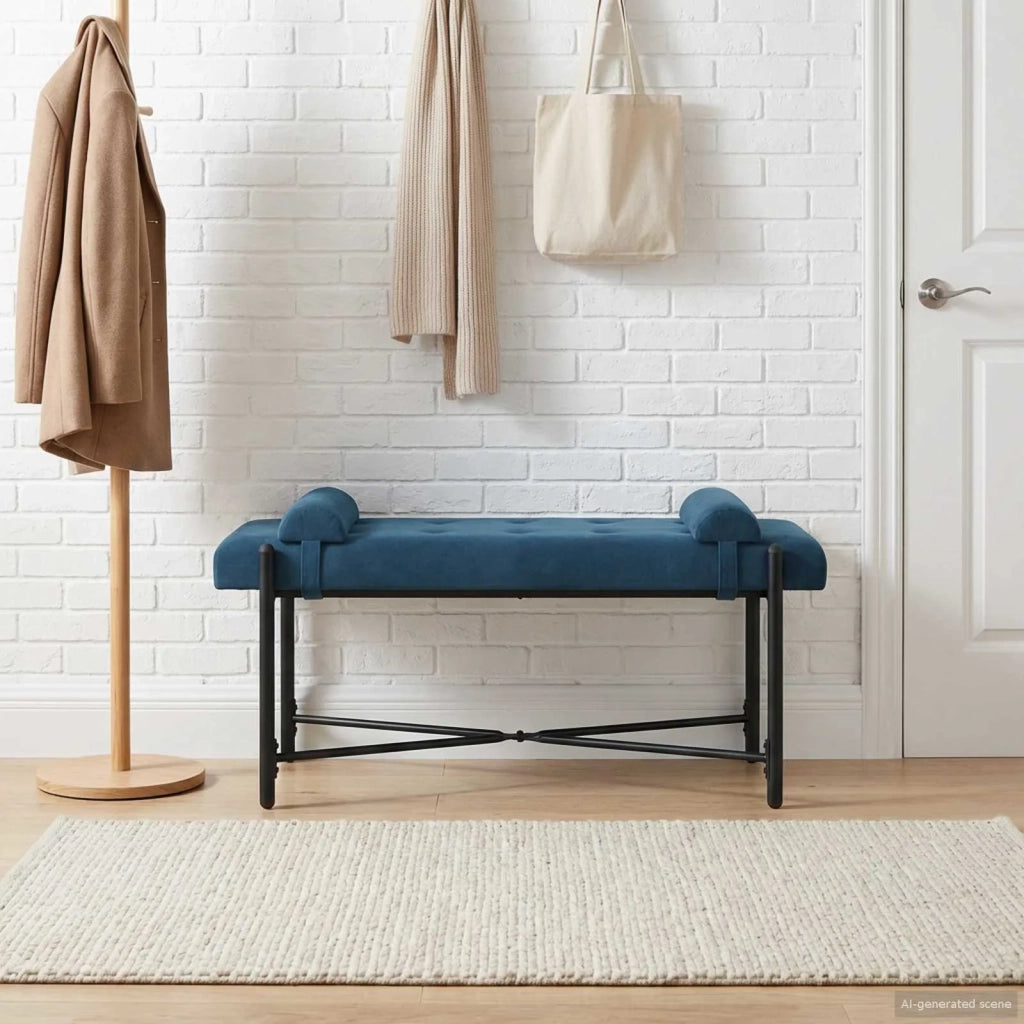 Panchina con bottoni e cuscini Blu 110 x 40 x 46 cm Velluto 42038394