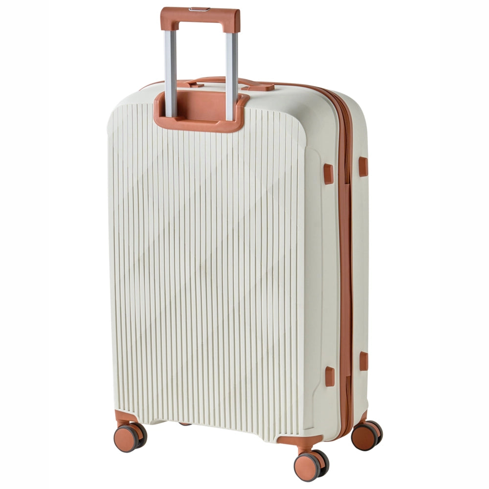 Set di 3 valigie rigide Bianco sporco e marrone Materiale sintetico Lucchetto TSA in ferro Ruote silenziose Cerniera antifurto 3 misure Moderno