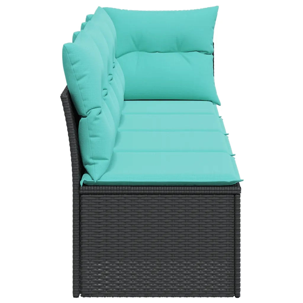 Divano da Giardino con Cuscini a 4 Posti Nero in Polyrattan