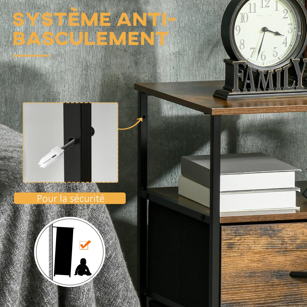 Comodino con 2 cassetti ¨C zephmum ¨C Grigio, Legno e Metallo, 45x40x70.5 cm