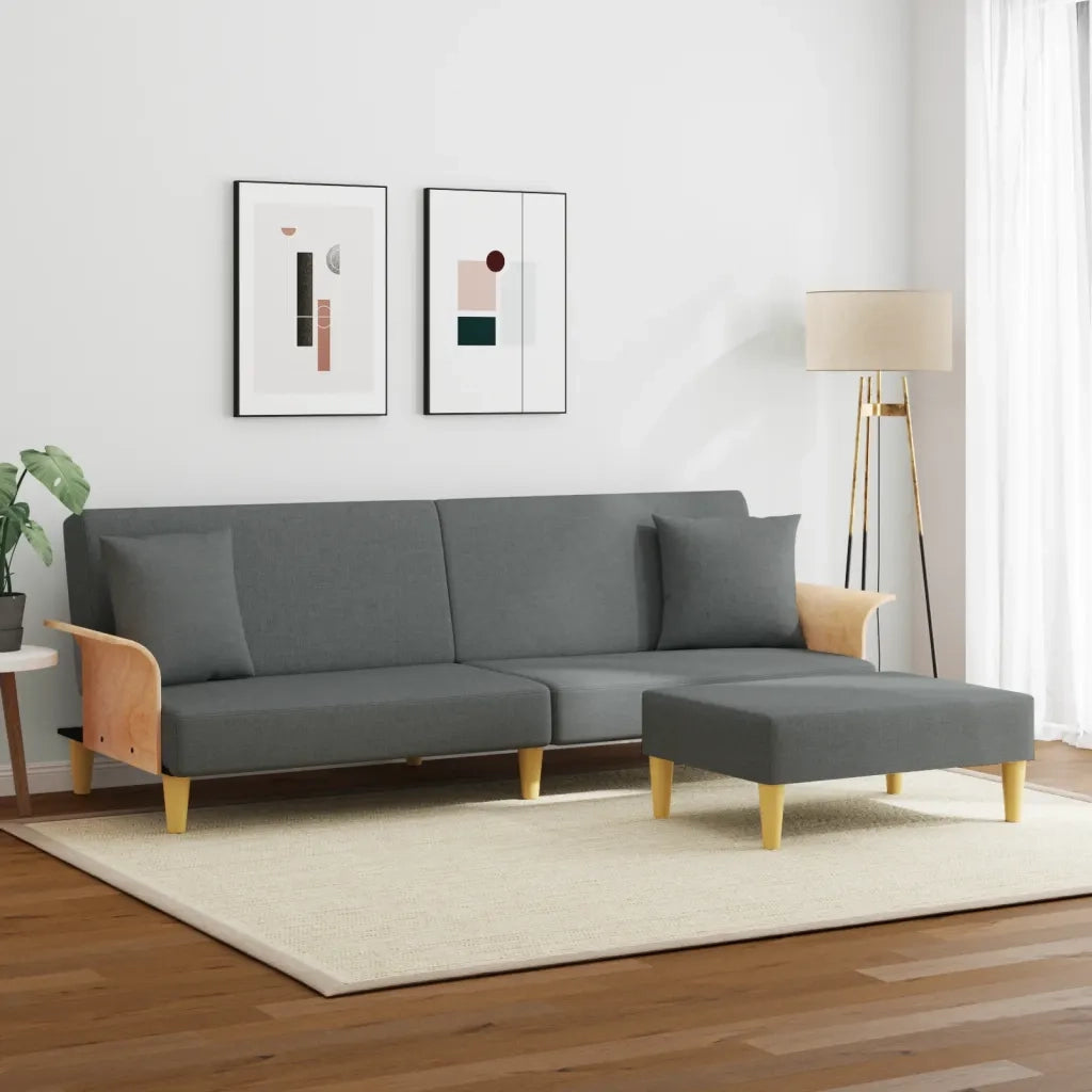 Divano letto | Sof¨¤ letto | Letto singolo 2Posti Cuscini e Poggiapiedi Grigio Scuro Velluto