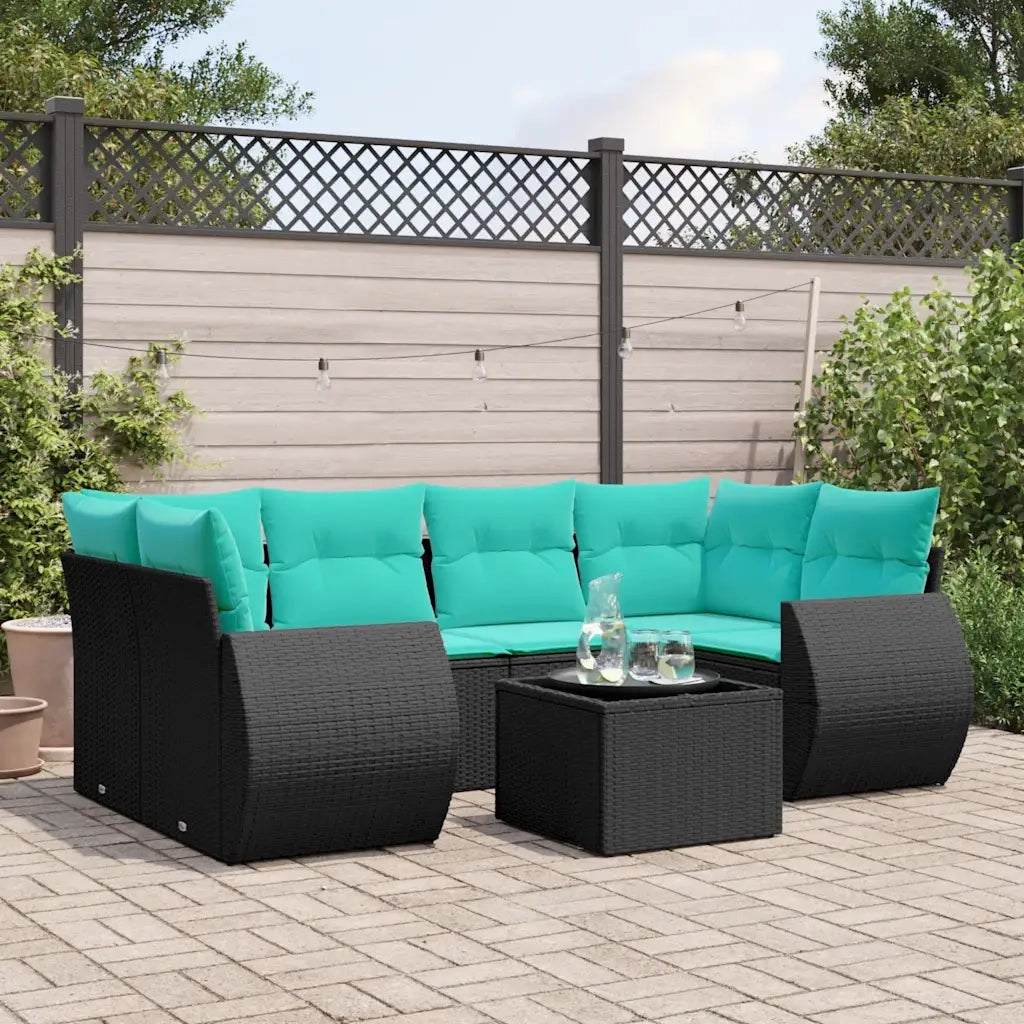 Set Divani da Giardino 7 pz con Cuscini Nero in Polyrattan 3221116