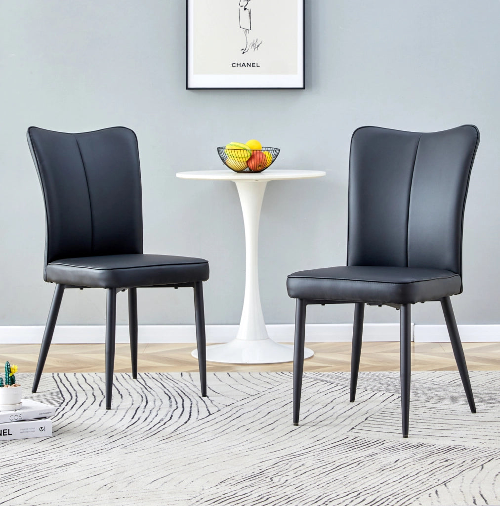 Set di 2 sedie da pranzo con schienale ergonomico in PU e metallo; nere